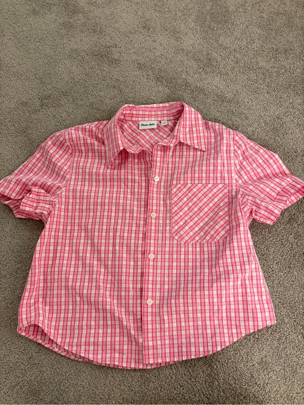 Sunspel Pink Plaid Short Sleeve Button-Down Shirt